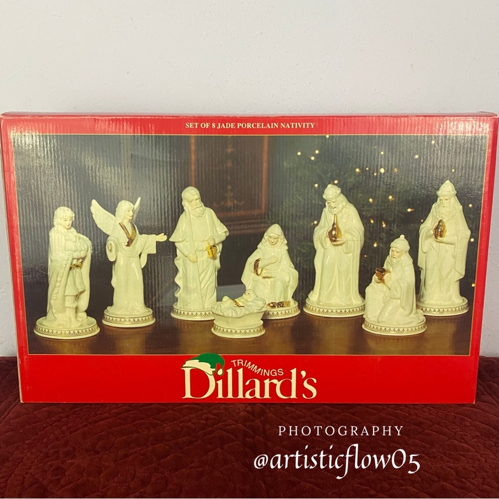 NEW! Vintage! Rare! Dillard's Trimmings Set 8 Jade Porcelain Nativity Set - Picture 4 of 4